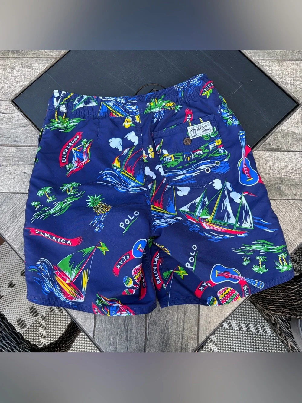 Polo Ralph Lauren Big Boys Size 8 Traveler Swim Trunks Jamaica Tropical AOP EUC